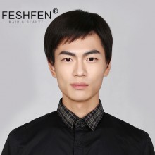 FESHFEN中老年男士真發(fā)假發(fā)短直發(fā)真人發(fā)絲逼真自然商務男士頭套